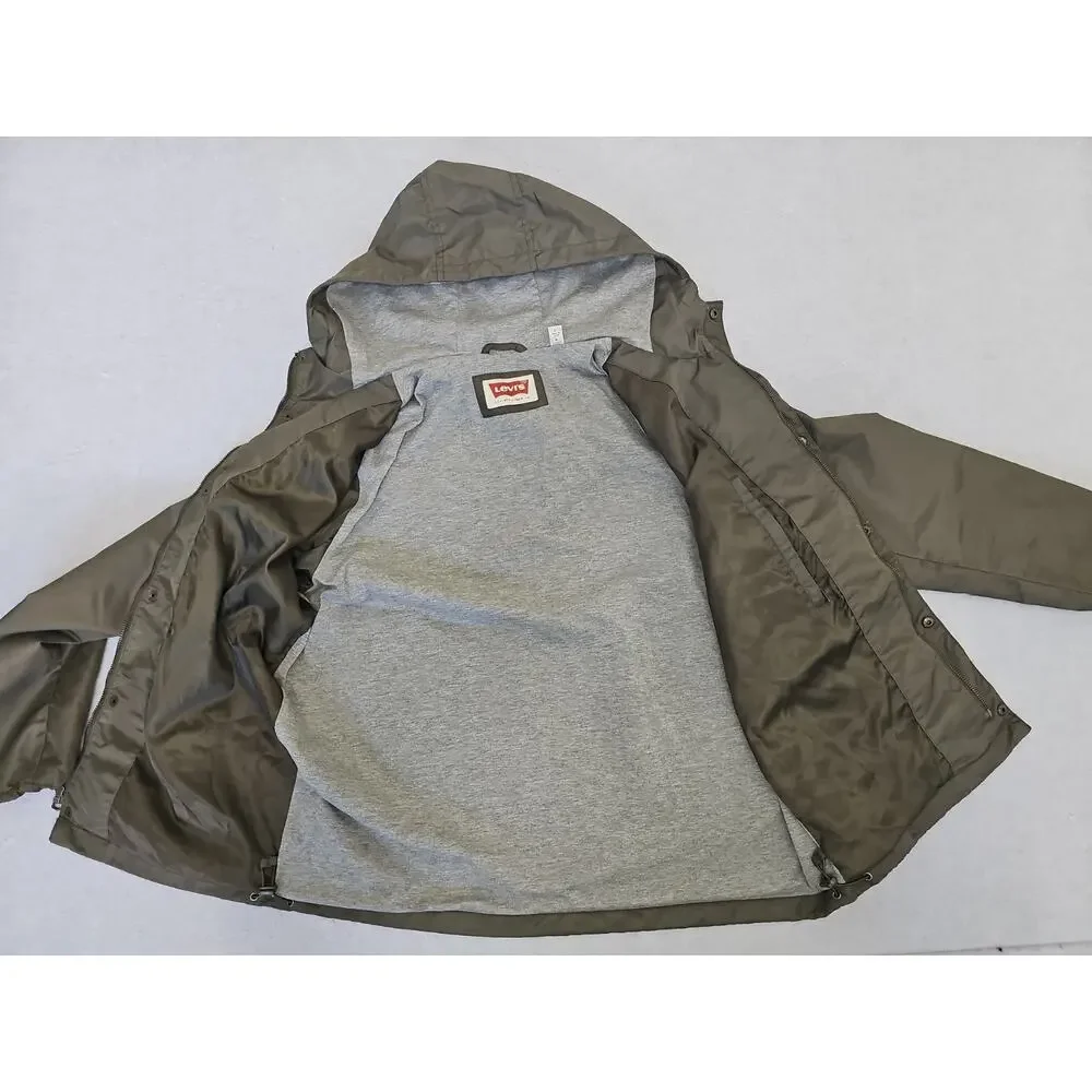 Levi's Army Green Water Resistant Hooded Rain Jacket Mens Sz Large Hunting